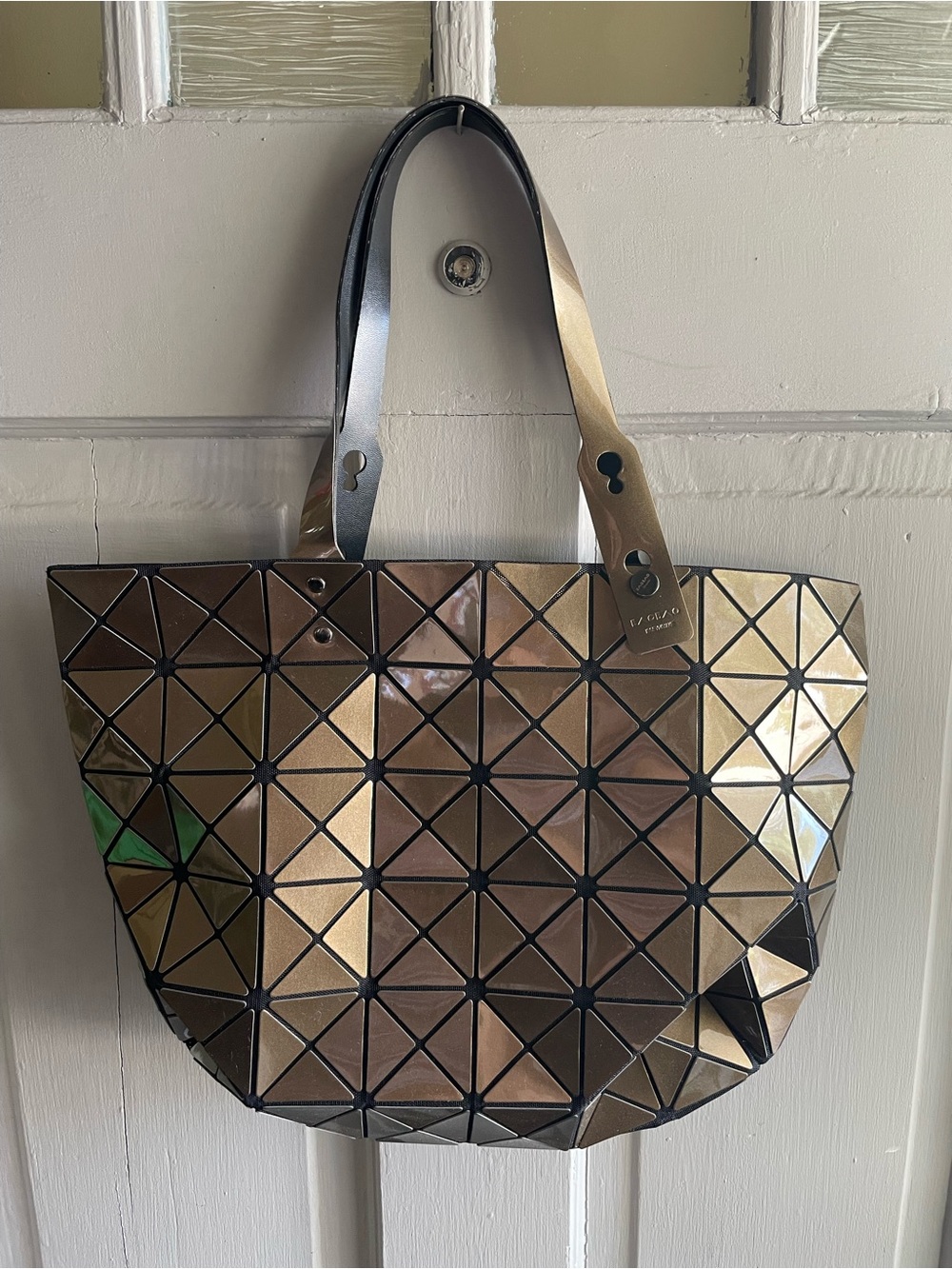 BAOBAO Issey Miyake Geometric Metallic Bronze Prism Tote Bag - Women’s Handbag